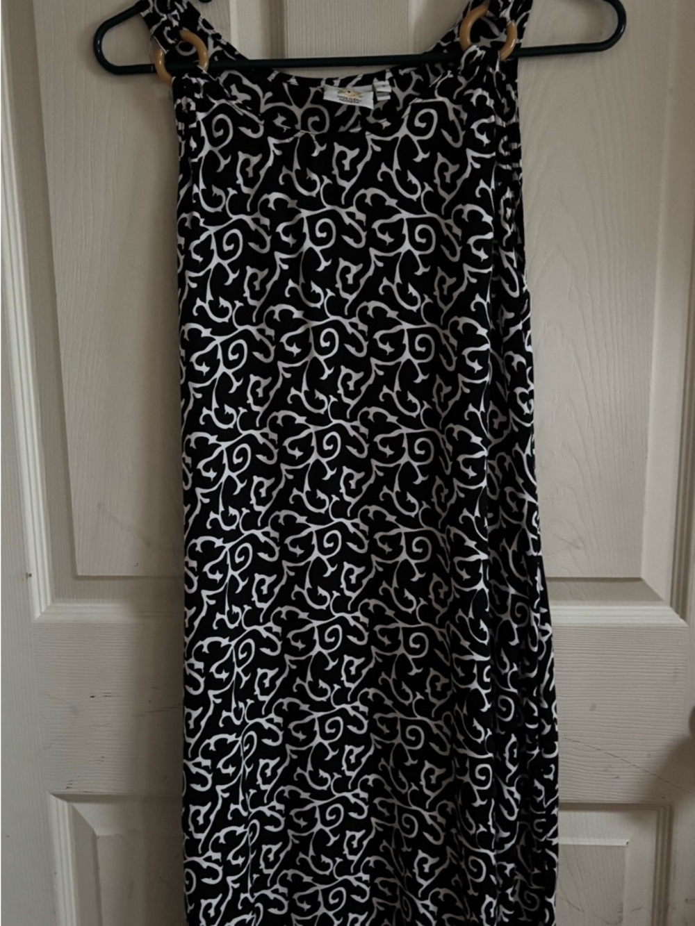 Black & White Patterned A-Line Womens Sleeveless Dress Cute Accents Flowy Small